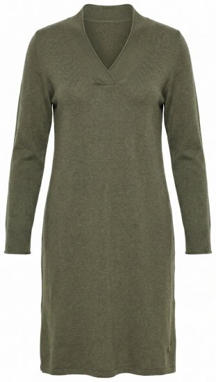 Ulla Popken 853077 Pitkähihainen neulemekko V-aukolla Khaki - Neulemekot - 