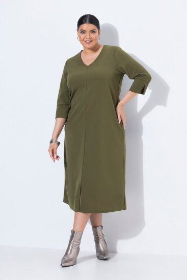 Ulla Popken 853510 Midimekko taskuilla Khaki - Midimekot - Midimekot isoissa ko'oissa