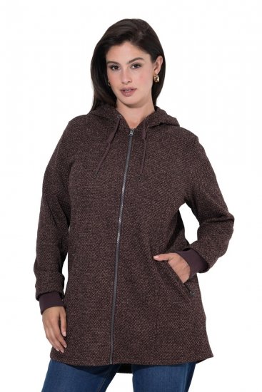 Ulla Popken 853577 Huppullinen neulefleecetakki painatuksella Mahonginruskea - Fleecevaatteet - 
