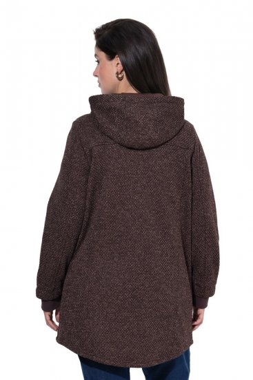 Ulla Popken 853577 Huppullinen neulefleecetakki painatuksella Mahonginruskea - Fleecevaatteet - 
