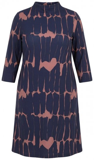 Ulla Popken 853590 Kuviollinen jerseymekko 3/4-hihoilla Tummansininen - Naisten mekot isot koot - Mekot kaikille koille