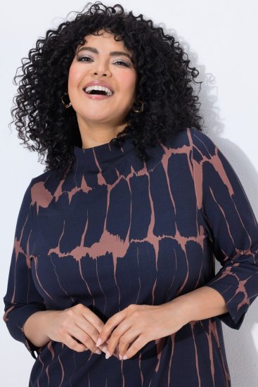 Ulla Popken 853590 Kuviollinen jerseymekko 3/4-hihoilla Tummansininen - Naisten mekot isot koot - Mekot kaikille koille