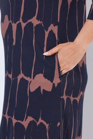 Ulla Popken 853590 Kuviollinen jerseymekko 3/4-hihoilla Tummansininen - Naisten mekot isot koot - Mekot kaikille koille