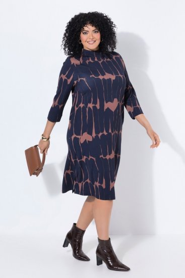 Ulla Popken 853590 Kuviollinen jerseymekko 3/4-hihoilla Tummansininen - Naisten mekot isot koot - Mekot kaikille koille