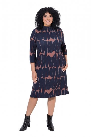 Ulla Popken 853590 Kuviollinen jerseymekko 3/4-hihoilla Tummansininen - Naisten mekot isot koot - Mekot kaikille koille