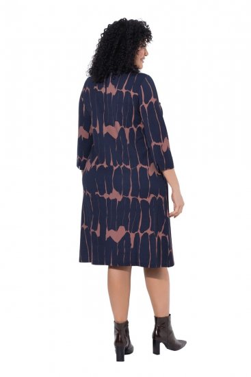 Ulla Popken 853590 Kuviollinen jerseymekko 3/4-hihoilla Tummansininen - Naisten mekot isot koot - Mekot kaikille koille