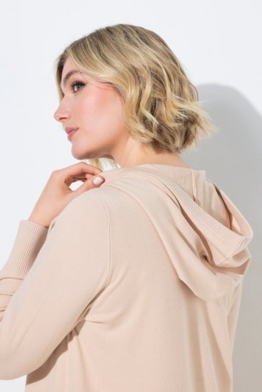 Ulla Popken 853669 Pitkähihainen neulemekko hupulla Beige - Midimekot - Midimekot isoissa ko'oissa