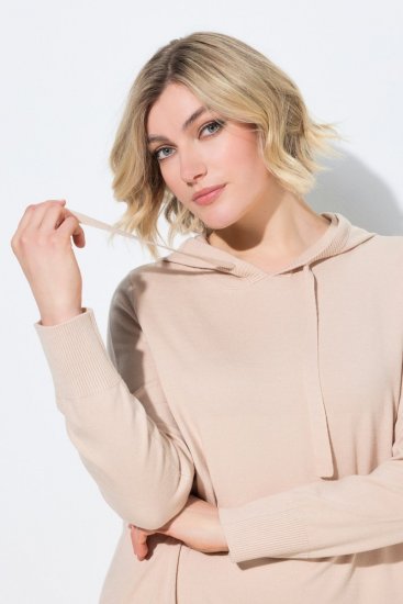 Ulla Popken 853669 Pitkähihainen neulemekko hupulla Beige - Midimekot - Midimekot isoissa ko'oissa