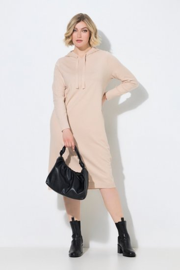 Ulla Popken 853669 Pitkähihainen neulemekko hupulla Beige - Midimekot - Midimekot isoissa ko'oissa