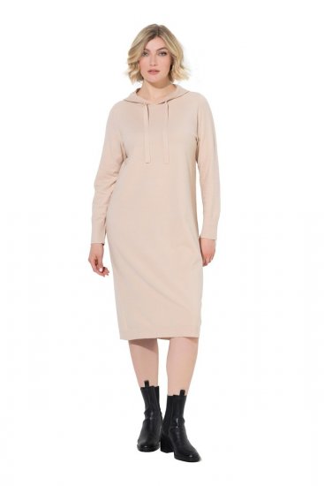 Ulla Popken 853669 Pitkähihainen neulemekko hupulla Beige - Midimekot - Midimekot isoissa ko'oissa