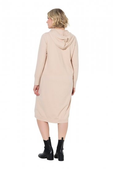Ulla Popken 853669 Pitkähihainen neulemekko hupulla Beige - Midimekot - Midimekot isoissa ko'oissa