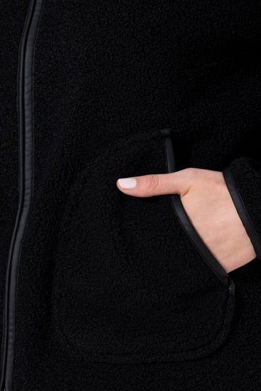Ulla Popken 853685 Lyhyt teddytakki nahkajäljitelmäkanttauksella Musta - Takit - Naisten takit plus-koossa