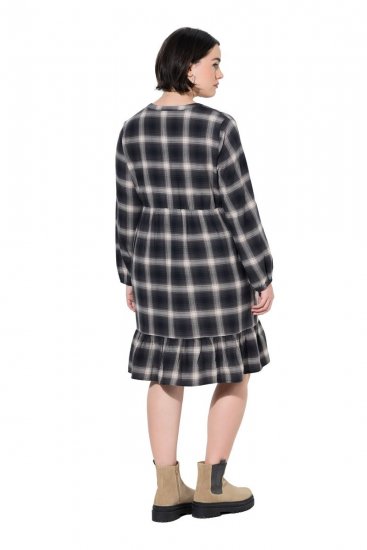 Ulla Popken 853728 Ruudullinen mekko röyhelöillä Musta - Naisten mekot isot koot - Mekot kaikille koille