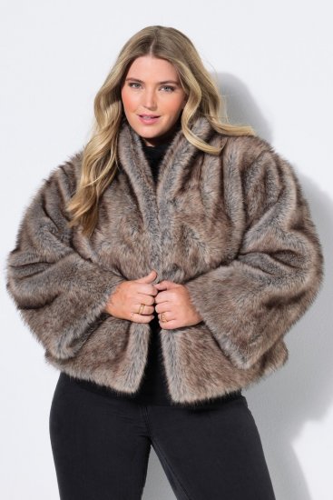 Ulla Popken 854617 Tekoturkistakki Beige - Takit - Naisten takit plus-koossa