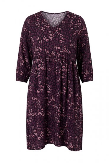 Ulla Popken 855270 Kuviollinen jerseymekko V-aukolla Musta - Trikoomekot - 