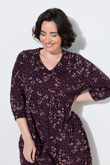 Ulla Popken 855270 Kuviollinen jerseymekko V-aukolla Musta - Trikoomekot - 