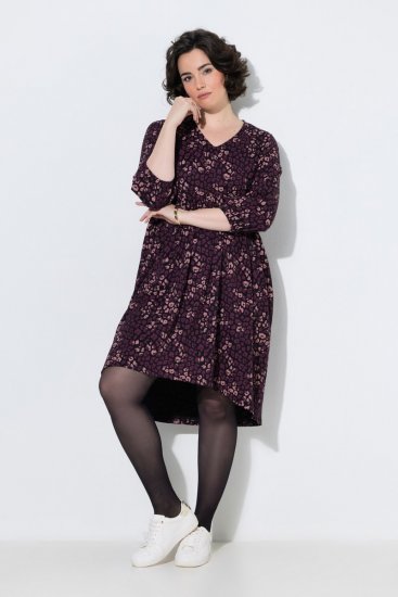 Ulla Popken 855270 Kuviollinen jerseymekko V-aukolla Musta - Trikoomekot - 