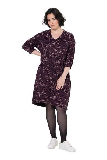 Ulla Popken 855270 Kuviollinen jerseymekko V-aukolla Musta - Trikoomekot - 