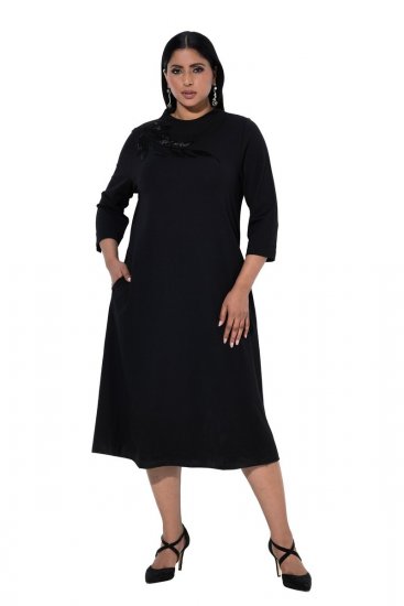 Ulla Popken 855373 Kuviollinen jerseymekko Musta - Trikoomekot - 