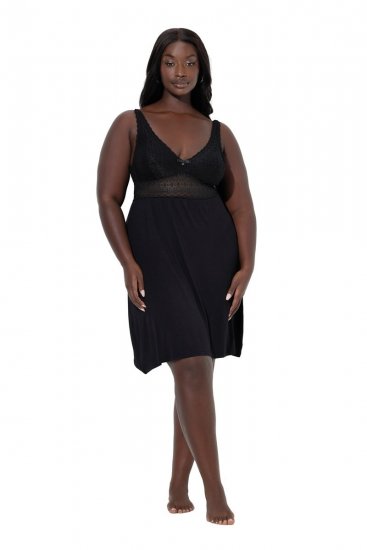 Ulla Popken 855428 Negligee pitsillä Musta - Yöpaidat - 