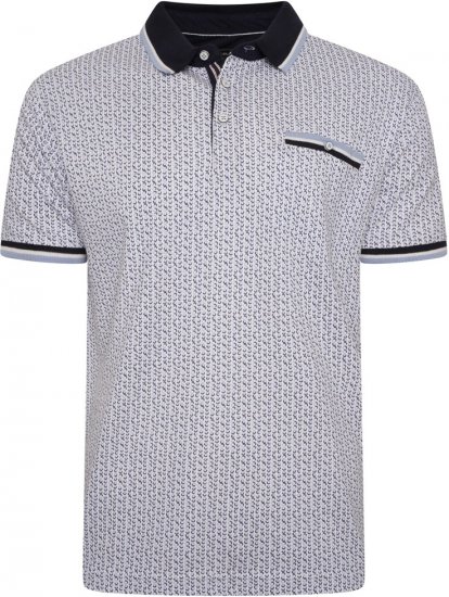 Kam Jeans 5487 Dobby Print Pique Polo White - Pikeepaidat - Miesten isot pikeepaidat
