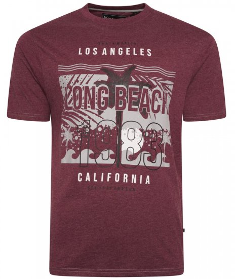 Kam Jeans 5729 Long Beach Print T-Shirt Burgundy - T-paidat - Isot T-paidat 2XL – 14XL