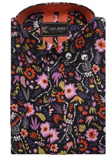 Kam Jeans 6041 Skeleton Digital Print Shirt Navy - Kauluspaidat - Miesten isot kauluspaidat 2XL – 8XL