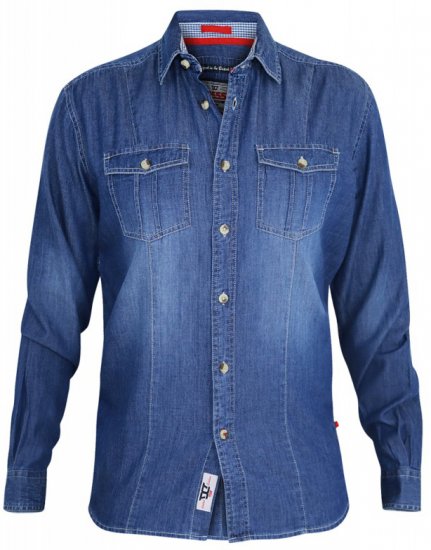D555 Adcock Long Sleeve Vintage Denim Shirt - Kauluspaidat - Miesten isot kauluspaidat 2XL – 8XL