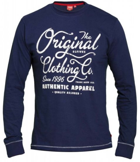 D555 Austin Long Sleeve T-shirt Navy - T-paidat - Isot T-paidat 2XL – 14XL