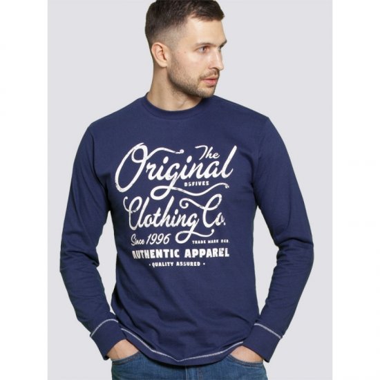 D555 Austin Long Sleeve T-shirt Navy - T-paidat - Isot T-paidat 2XL – 14XL