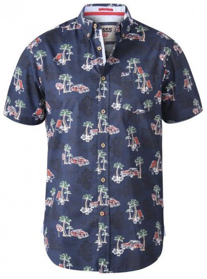 D555 Avenger Classic Car And Palm Tree Short Sleeve Shirt Navy - Kauluspaidat - Miesten isot kauluspaidat 2XL – 8XL