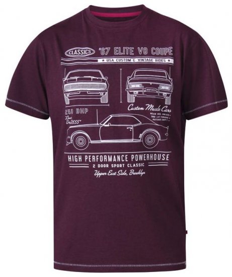 D555 Brady Classic Cars Crew Neck T-Shirt Burgundy - T-paidat - Isot T-paidat 2XL – 8XL