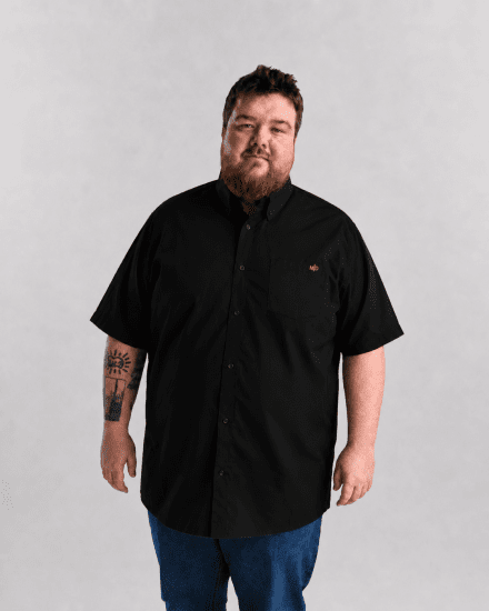 Motley Denim Zagreb Lyhythihainen Kauluspaita Musta - Kauluspaidat - Miesten isot kauluspaidat 2XL – 8XL