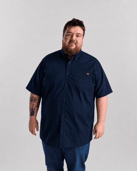 Motley Denim Zagreb Lyhythihainen Kauluspaita Laivastonsininen - Kauluspaidat - Miesten isot kauluspaidat 2XL – 8XL