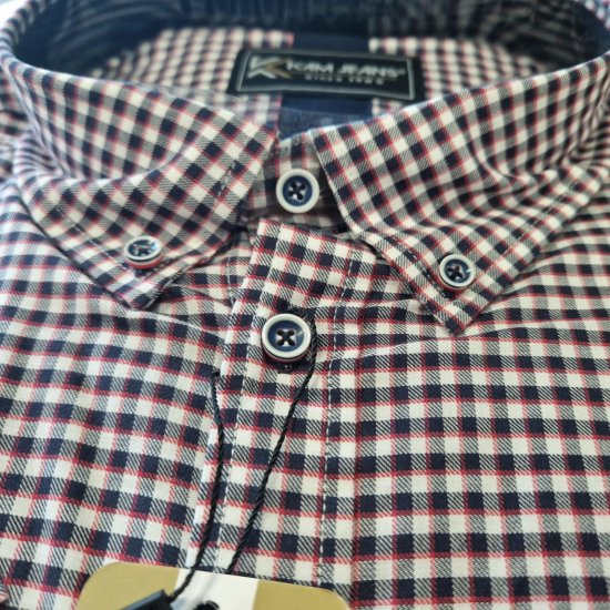 Kam Jeans 6302 Casual Gingham Check Shirt Navy - Kauluspaidat - Miesten isot kauluspaidat 2XL – 8XL