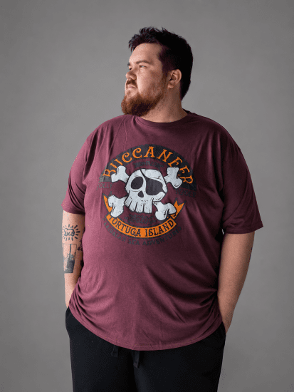 Kam Jeans 5753 Buccaneer Print T-Shirt BURGUNDY MARL - T-paidat - Isot T-paidat 2XL – 14XL