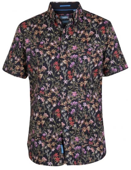 D555 Emmet Floral Shirt Black - Kauluspaidat - Miesten isot kauluspaidat 2XL – 8XL