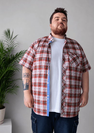 Kam Jeans 6368 Checked Short Sleeve Shirt Red - Kauluspaidat - Miesten isot kauluspaidat 2XL – 8XL