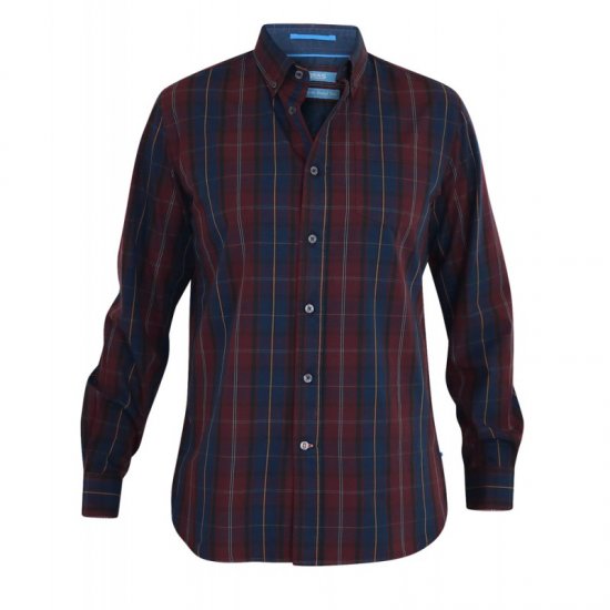 D555 Grady Long Sleeve Check Shirt - Kauluspaidat - Miesten isot kauluspaidat 2XL – 8XL