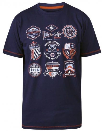 D555 Greenwood Printed Badges Crew Neck T-Shirt Navy - T-paidat - Isot T-paidat 2XL – 14XL