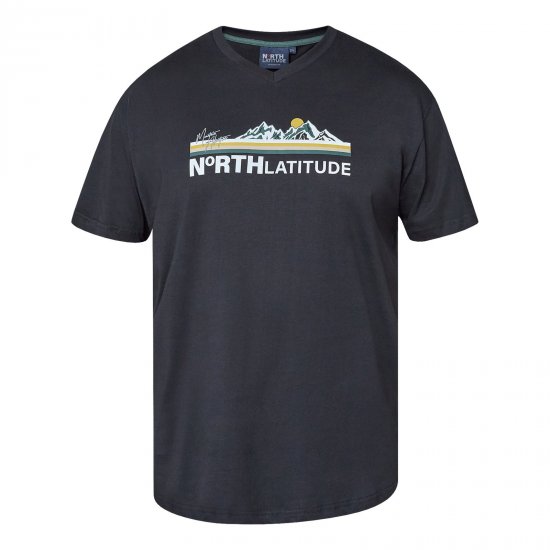 North Latitude Mountain T-Shirt V-Neck Musta - T-paidat - Isot T-paidat 2XL – 14XL