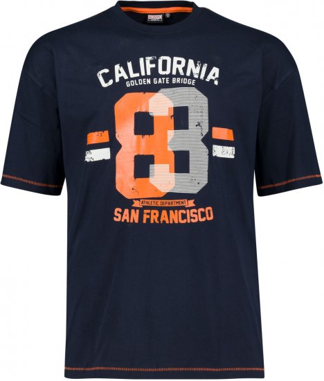 Adamo Golden Gate Comfort Fit Printed T-shirt Navy - T-paidat - Isot T-paidat 2XL – 14XL
