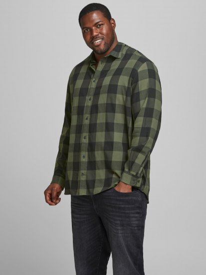 Jack & Jones Gingham L/S Shirt Dusty Olive - Kauluspaidat - Miesten isot kauluspaidat 2XL – 8XL