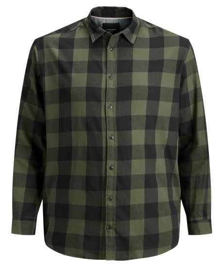 Jack & Jones Gingham L/S Shirt Dusty Olive - Kauluspaidat - Miesten isot kauluspaidat 2XL – 8XL
