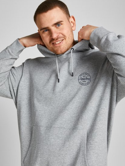 Jack & Jones JJESHARK SWEAT Hoodie Light Grey - Hupparit ja collegepaidat - Miesten hupparit ja collegepaidat isot koot
