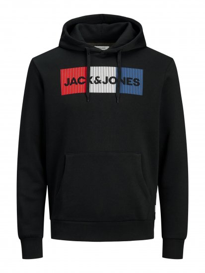 Jack & Jones CORP LOGO Hoodie Black - Hupparit ja collegepaidat - Miesten hupparit ja collegepaidat isot koot