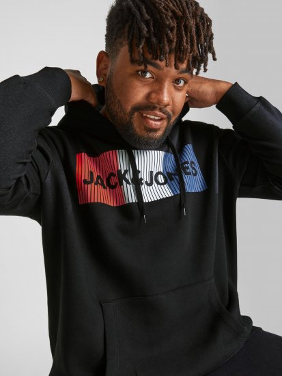 Jack & Jones CORP LOGO Hoodie Black - Hupparit ja collegepaidat - Miesten hupparit ja collegepaidat isot koot