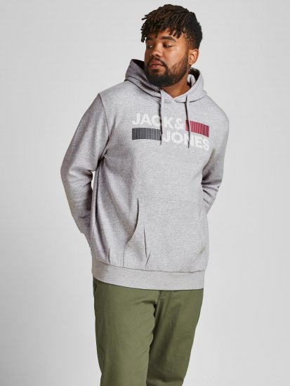Jack & Jones CORP LOGO Hoodie Light Gray - Hupparit ja collegepaidat - Miesten hupparit ja collegepaidat isot koot