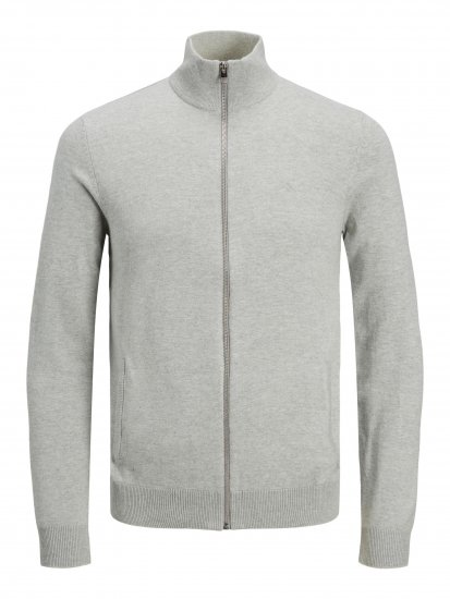 Jack & Jones JJEMIL Knit Turtle Zip Cardigan Light Grey - Hupparit ja collegepaidat - Miesten hupparit ja collegepaidat isot koot