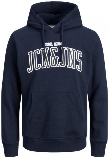 Jack & Jones JJCEMB Hoodie Navy - Hupparit ja collegepaidat - Miesten hupparit ja collegepaidat isot koot